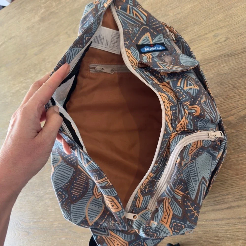 KAVU Rope Bag Sling Backpack Mesa-Southwestern Geometric Tribal Blue Orange